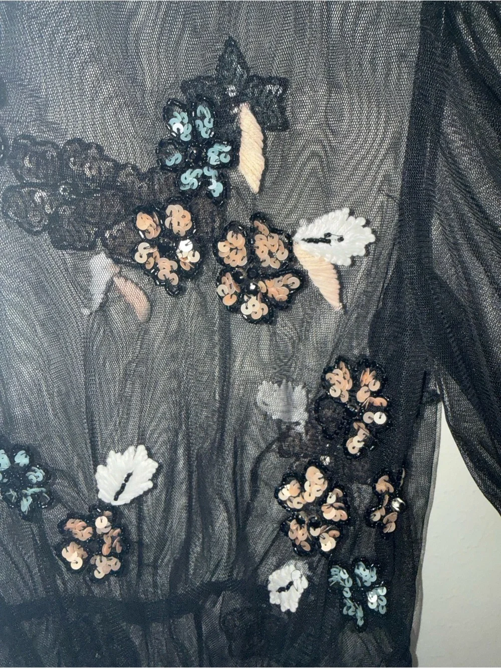 Anthropologie Embellished Sheer Mesh Top XXS